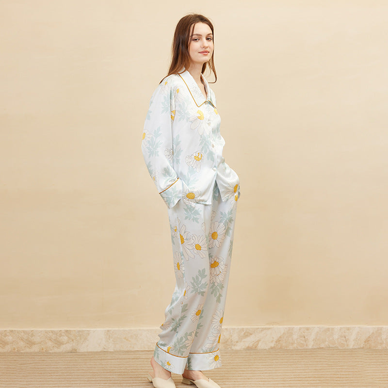 Daisy Print Pure Silk Pajama Set