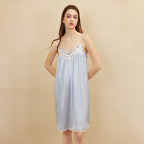 Feminine Lace Trimmed Silk Chemise Nightgown