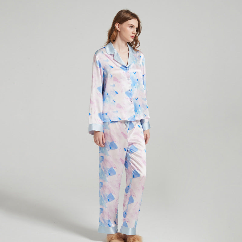 Watercolor Flora Print Silk Pajamas