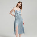 Pure Silk Strap Split Hem Midi Long Dress