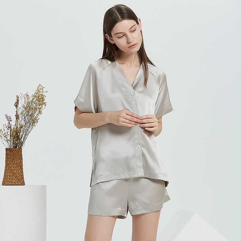 Short Sleeves Button Up Top & Shorts Pajama Set