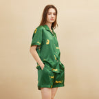 Golden Panther Printed Silk Pajama Set