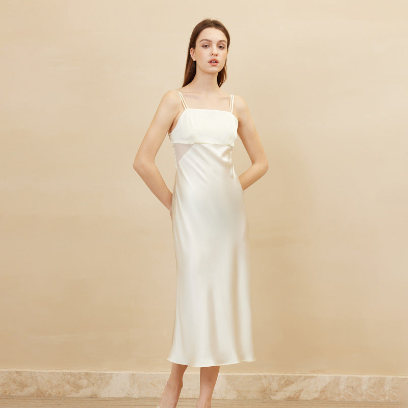 Double Shoulder Straps Silk Maxi Dress