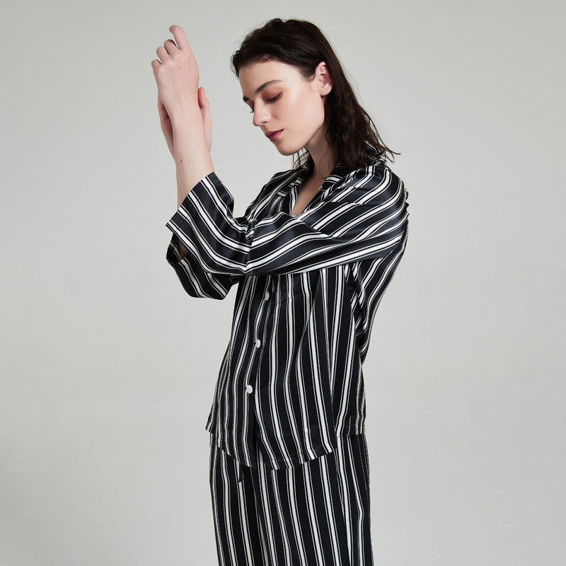 Pure Silk Striped Long Sleeve Pajama Set