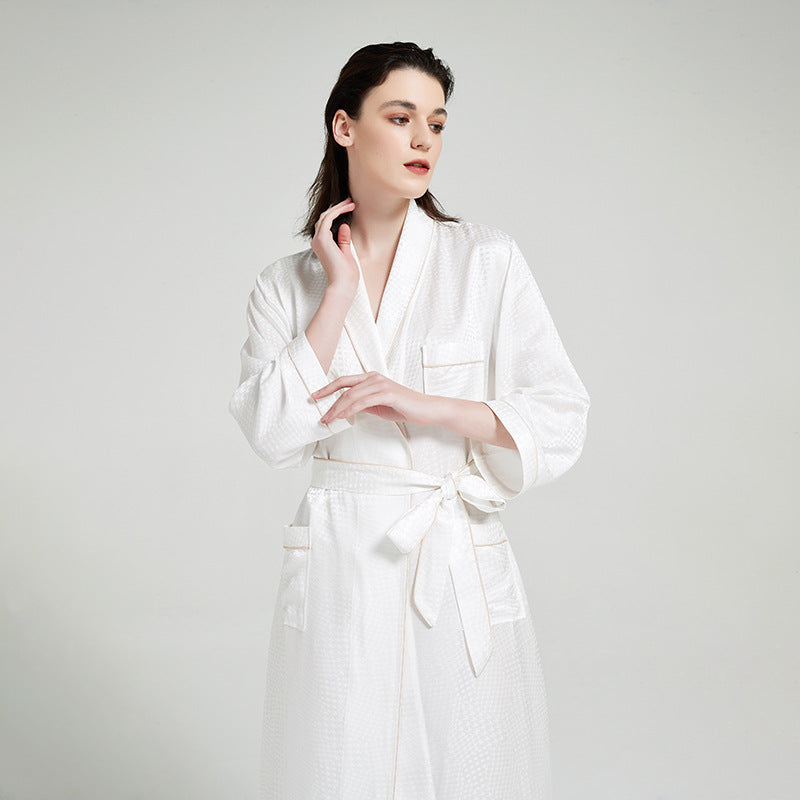 Houndstooth Pattern Silk MIdi Robe