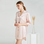 Button-Up Silk Nightshirt with Contrast Trim