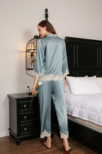 Silk Lace Flower Trim Pajamas 2Pcs Set