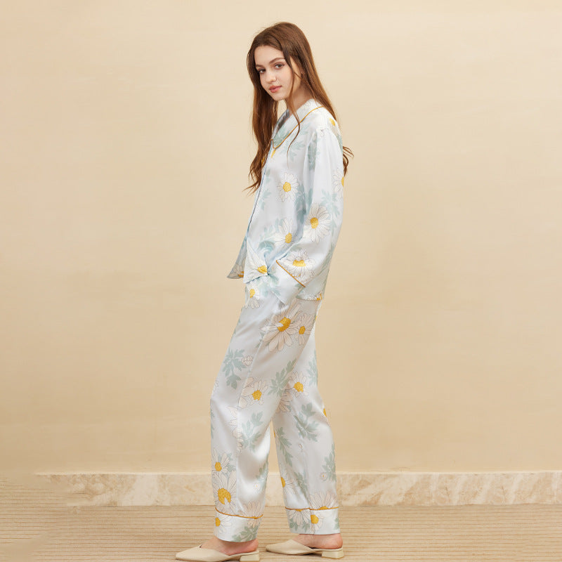 Daisy Print Pure Silk Pajama Set