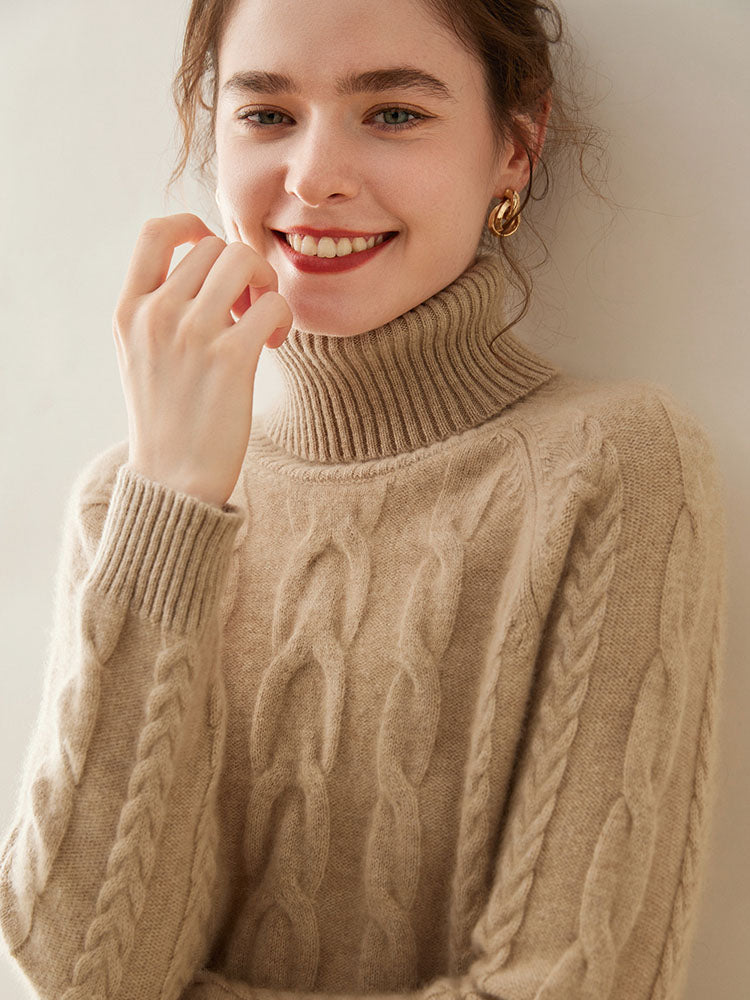 Cable-Knit Cashmere Turtleneck Sweater