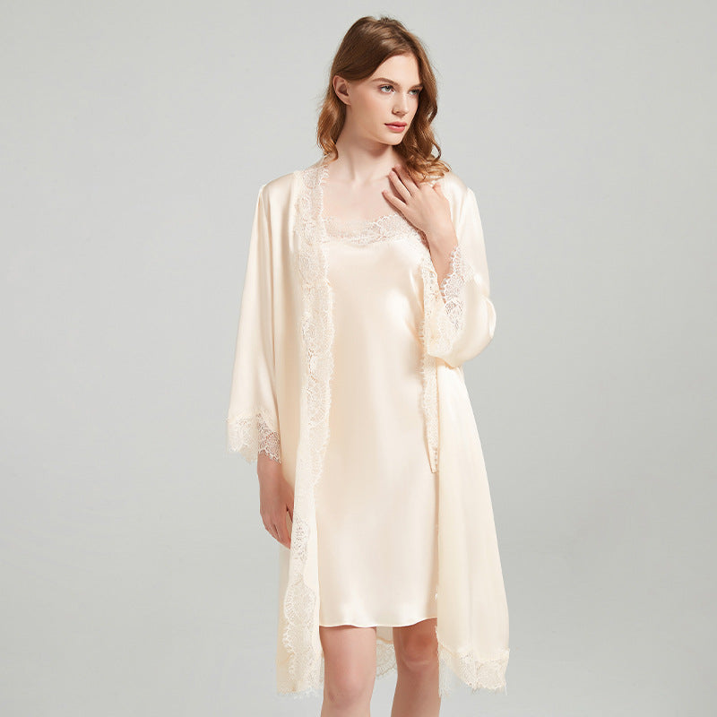 Delicate Lace Trimmed Nightgown&Robe 2Pcs Set