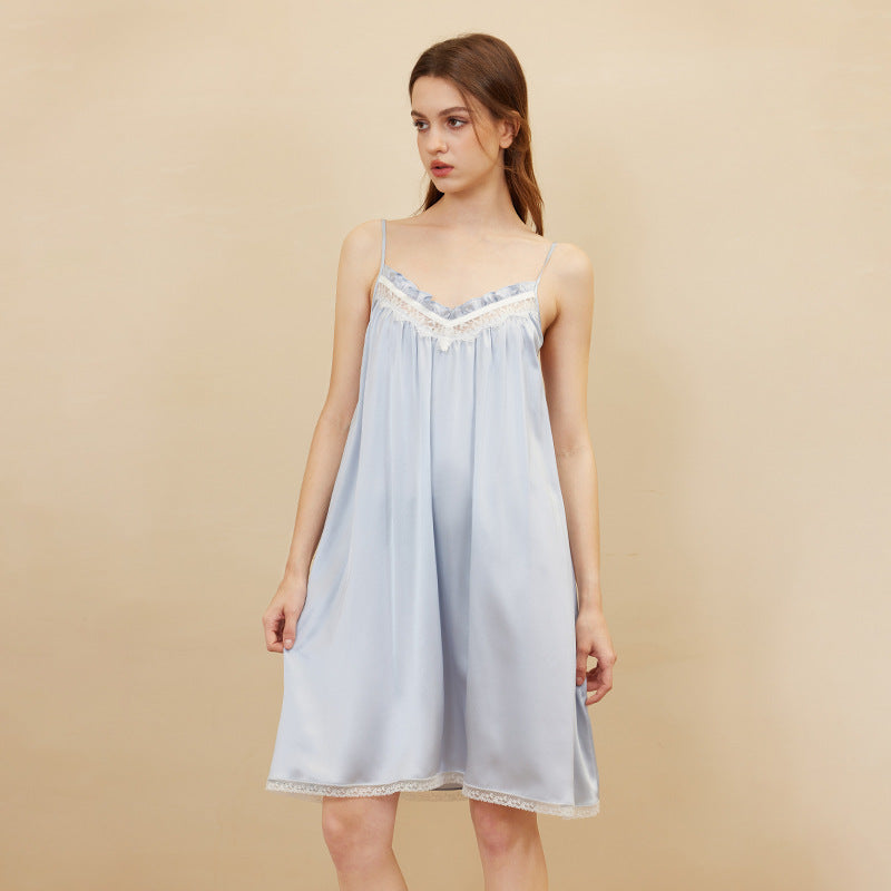 Feminine Lace Trimmed Silk Chemise Nightgown