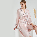 Pink Silk Robe with Black Trimmed Details