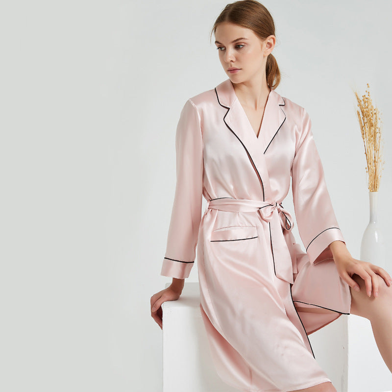 Pink Silk Robe with Black Trimmed Details