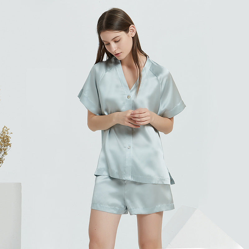 Short Sleeves Button Up Top & Shorts Pajama Set