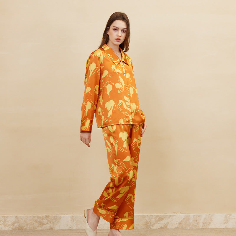 Floral Printed Silk Pajama Set