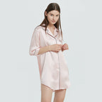 Button-Up Silk Nightshirt with Contrast Trim