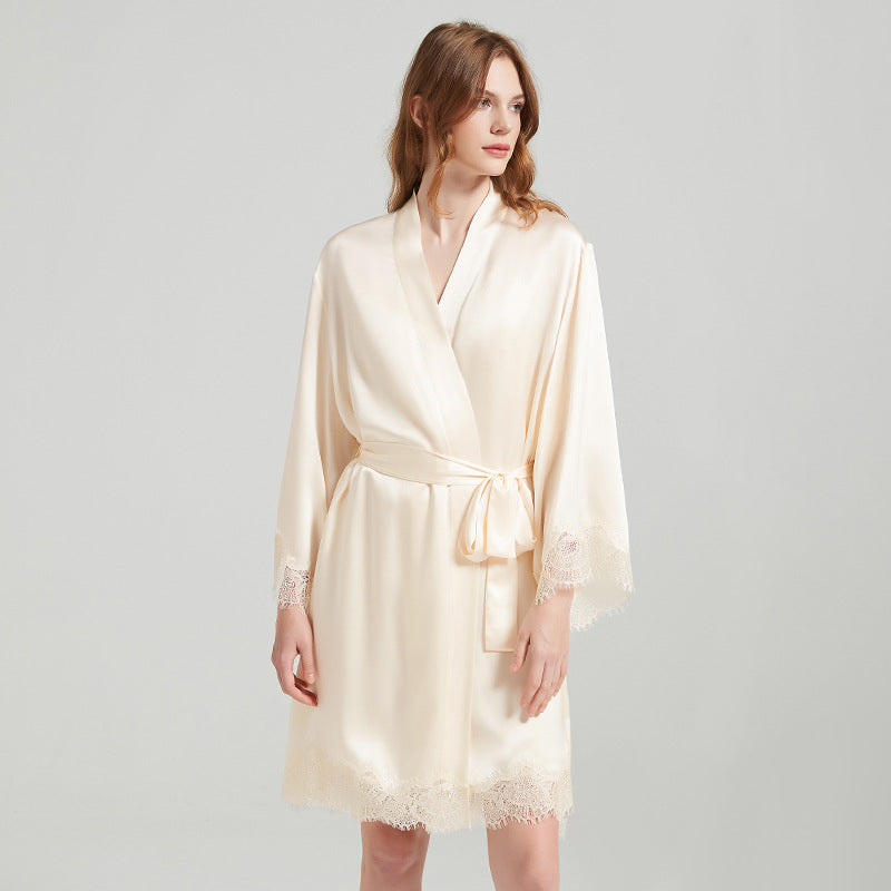 Casual Lace Trimmed Nightgown&Robe 2Pcs Set