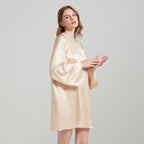 Silk Nightgown with Lace Trimmed Bell Sleeves
