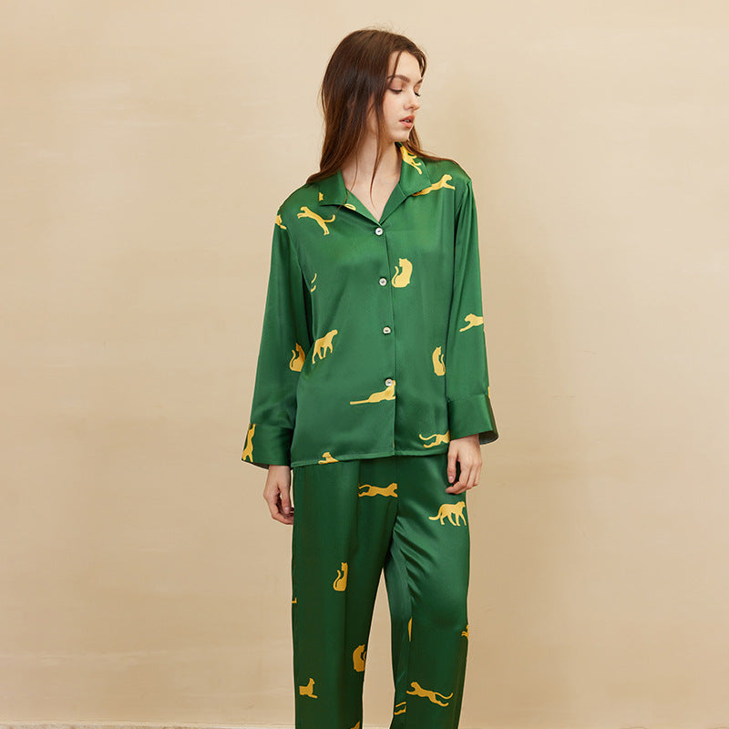 Silk Leopard Print Long Sleeve Pajama Set