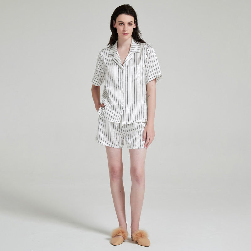 Pure Silk Striped Short Sleeve Pajama Set