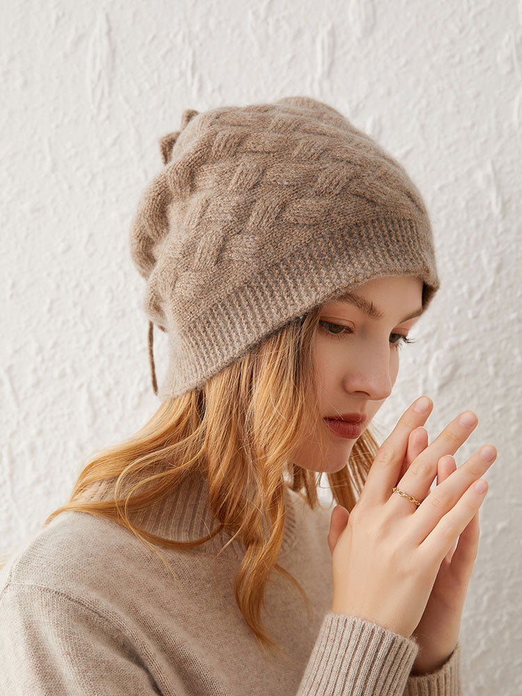 Versatile Cable-Knit Drawstring Beanie