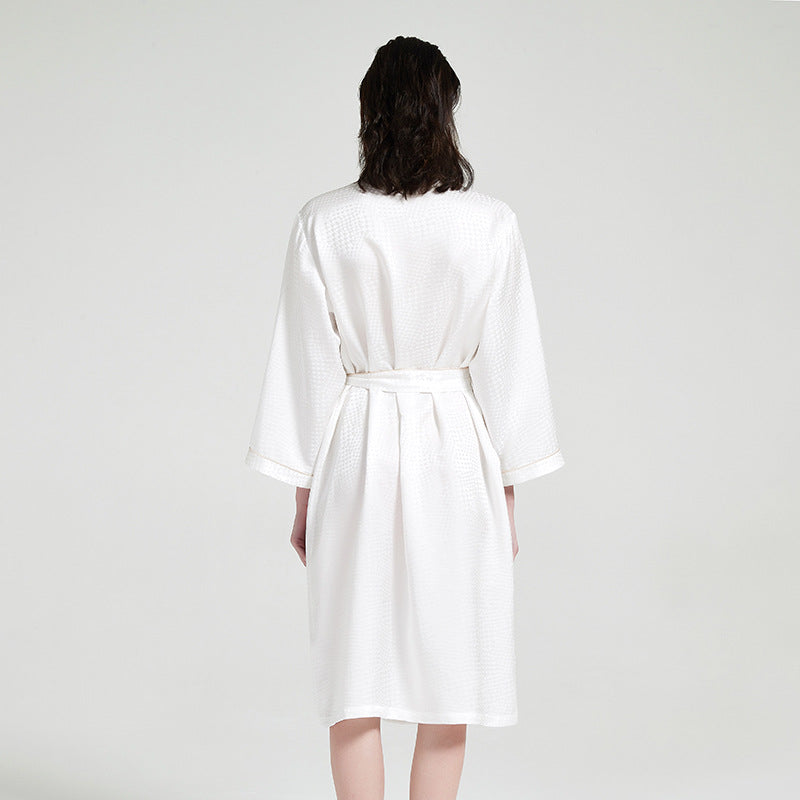 Houndstooth Pattern Silk MIdi Robe