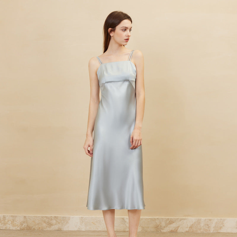 Double Shoulder Straps Silk Maxi Dress