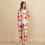 Houndstooth Print Contrast Color Silk Pajama Set