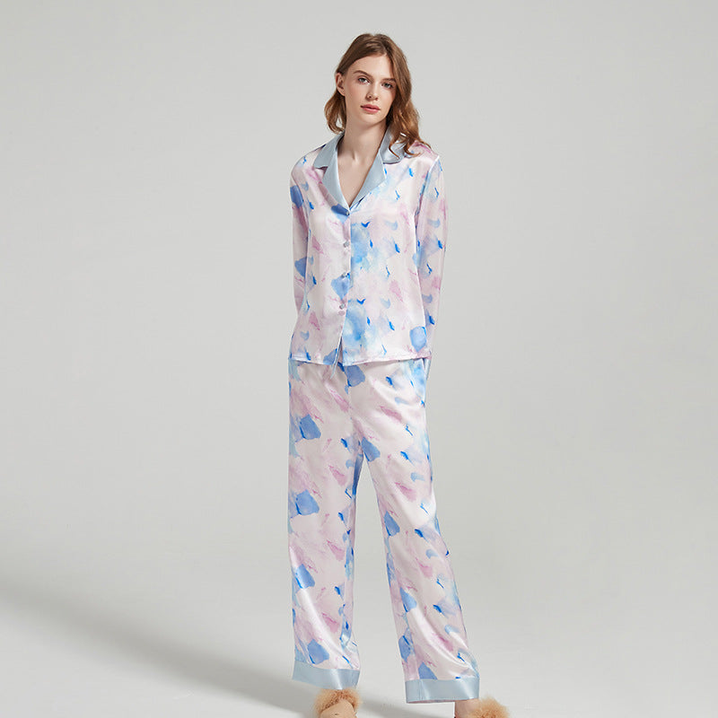 Watercolor Flora Print Silk Pajamas
