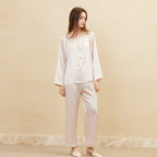 Round Neck Drawstring Top & Pants Silk Pajama Set