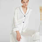 Shawl Collar Pajama Set with Contrasting Color Lines