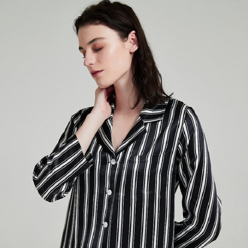 Pure Silk Striped Long Sleeve Pajama Set