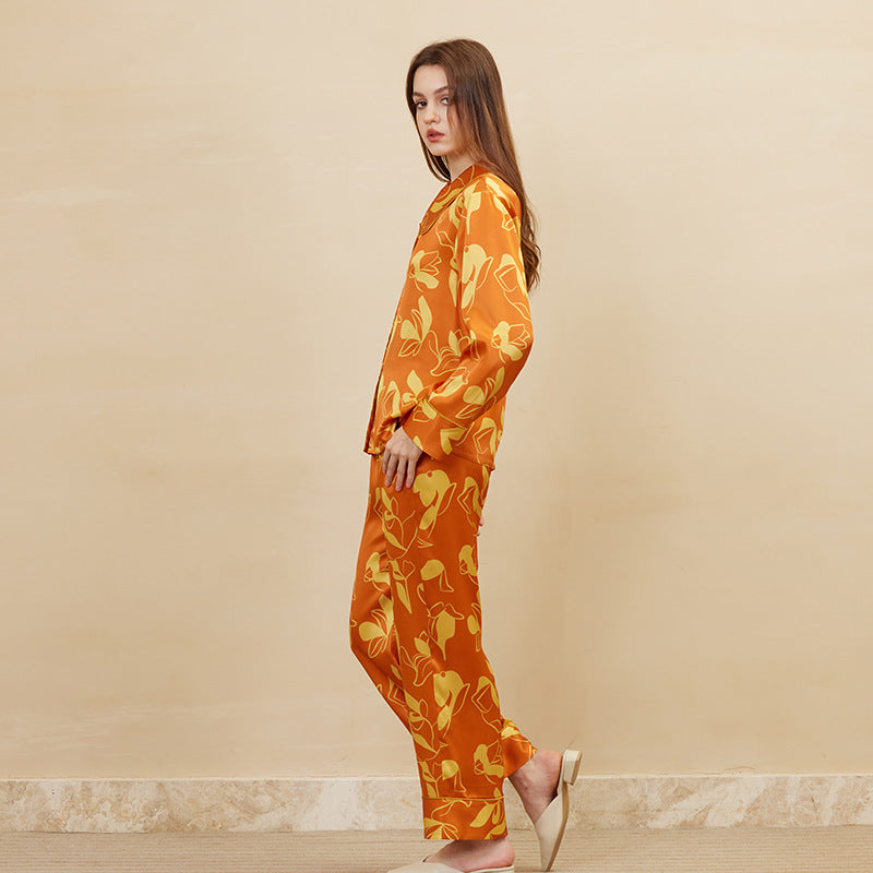 Floral Printed Silk Pajama Set