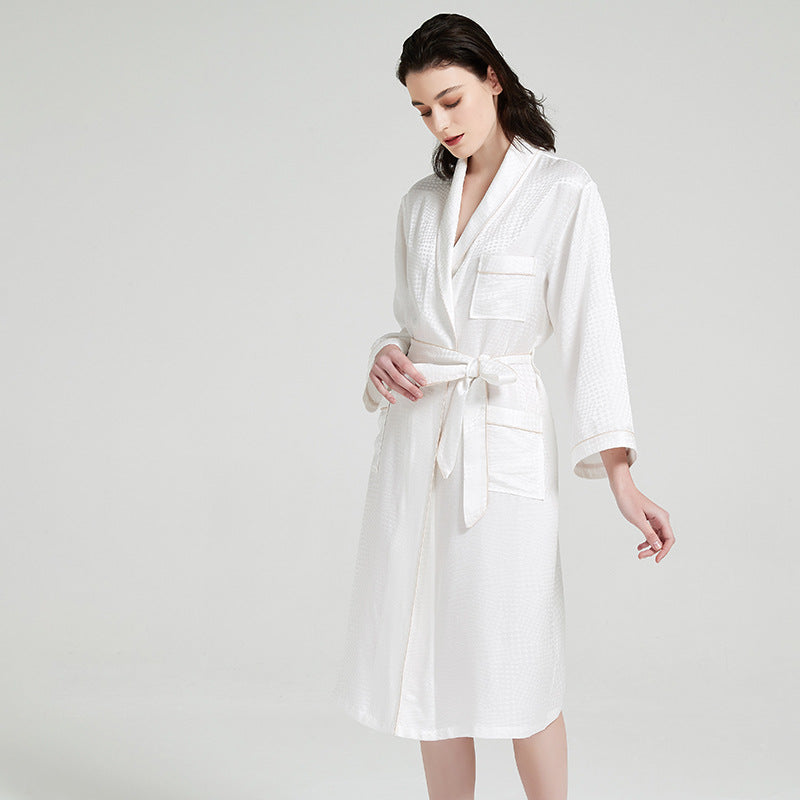 Houndstooth Pattern Silk MIdi Robe