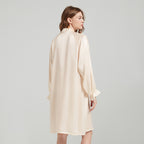 Silk Button Up Nightshirt with Lace Detailed Sleeves