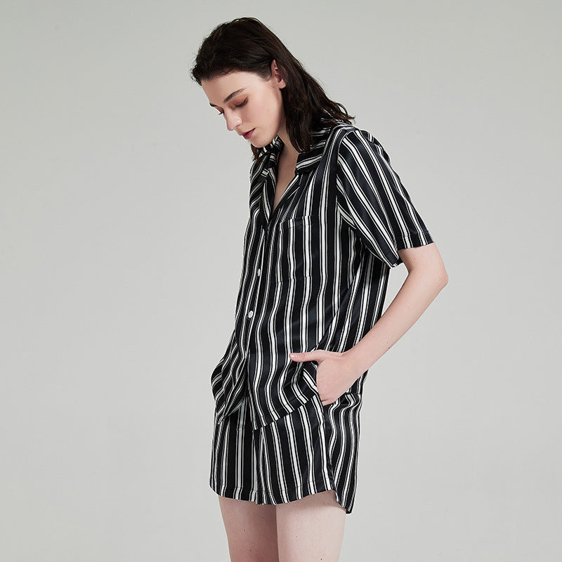 Pure Silk Striped Short Sleeve Pajama Set