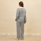 Classic Contrast Color Houndstooth Pattern Silk Pajama Set