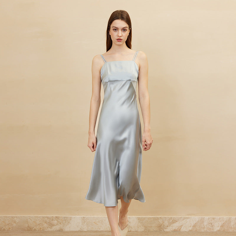 Double Shoulder Straps Silk Maxi Dress