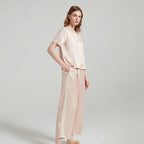 Silk Pajama Set with Lace Detailing on Sleeves and Pant Sides