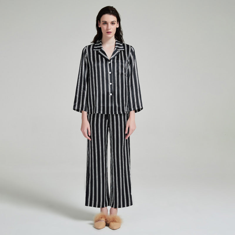 Pure Silk Striped Long Sleeve Pajama Set