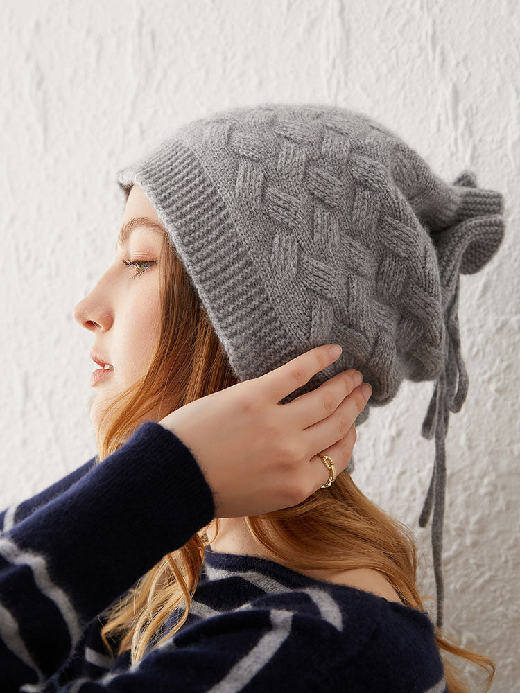 Versatile Cable-Knit Drawstring Beanie