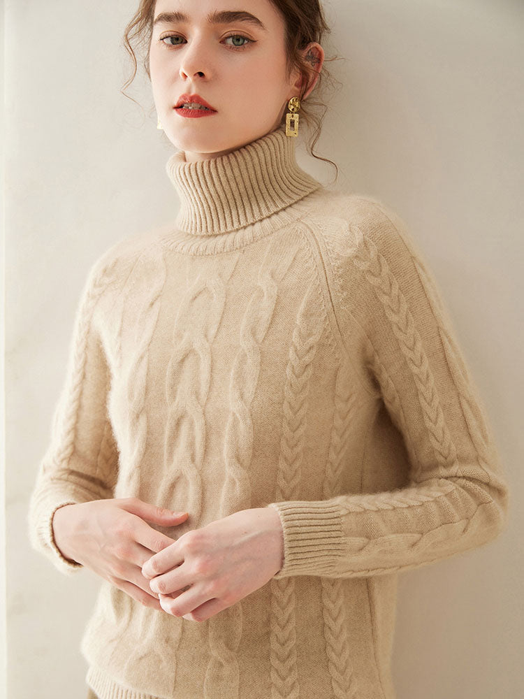 Cable-Knit Cashmere Turtleneck Sweater