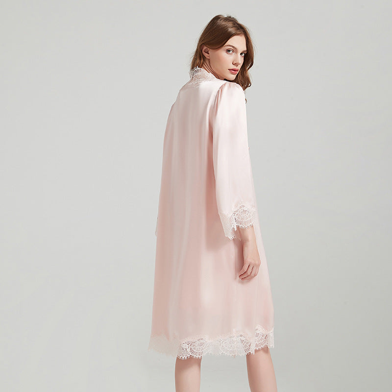 Delicate Lace Trimmed Nightgown&Robe 2Pcs Set