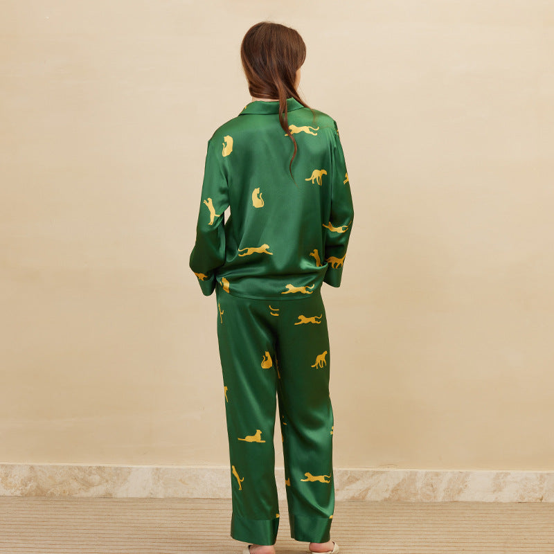 Silk Leopard Print Long Sleeve Pajama Set