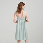 Pure Silk Lace Trim Split Hem Chemise Nightgown
