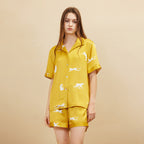 Golden Panther Printed Silk Pajama Set