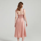 Pure Silk Strap Split Hem Midi Long Dress