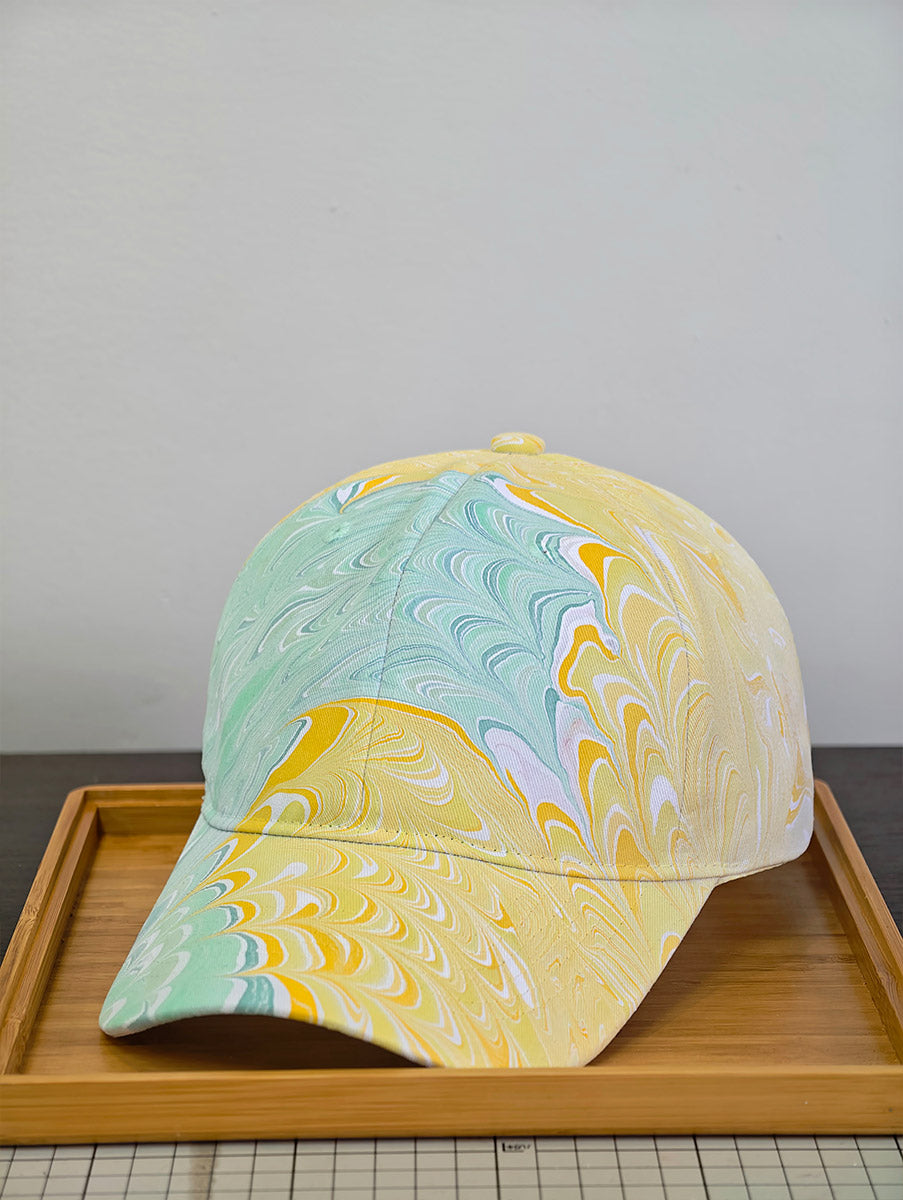 Hand Made Water Marble Cap - Yellow green