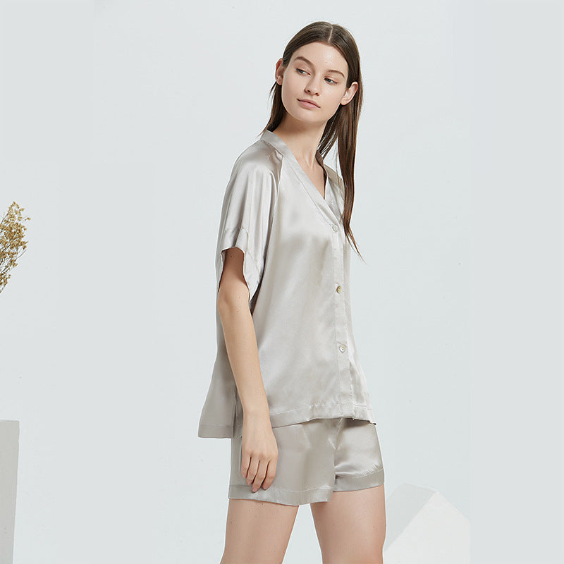 Short Sleeves Button Up Top & Shorts Pajama Set
