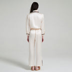 Silk Long Sleeved Pajama Set with Contrasting Color Accents